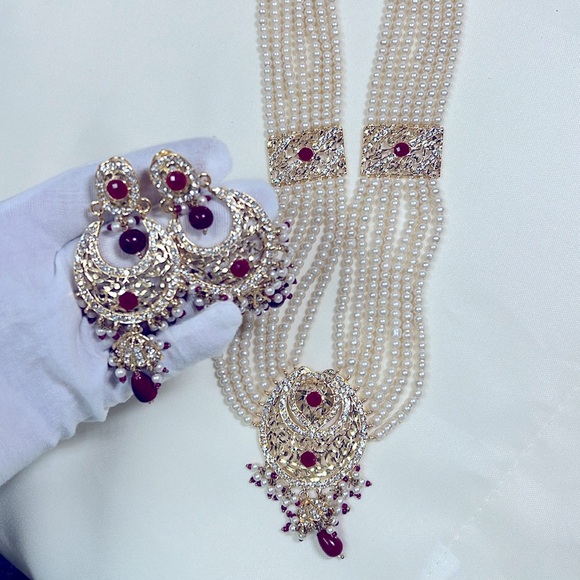 Indian Pakistani long necklace for wedding ceremony gold and red color #173 - Picture 8 of 15